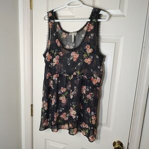 Floral Sleeveless Black Top
